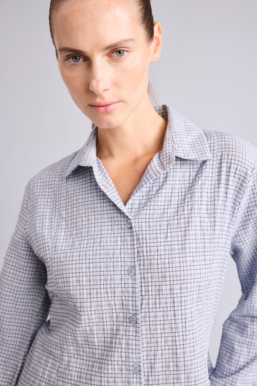 Women Light Blue Regular Fit Wowen Fabrics Long Sleeve Shirt