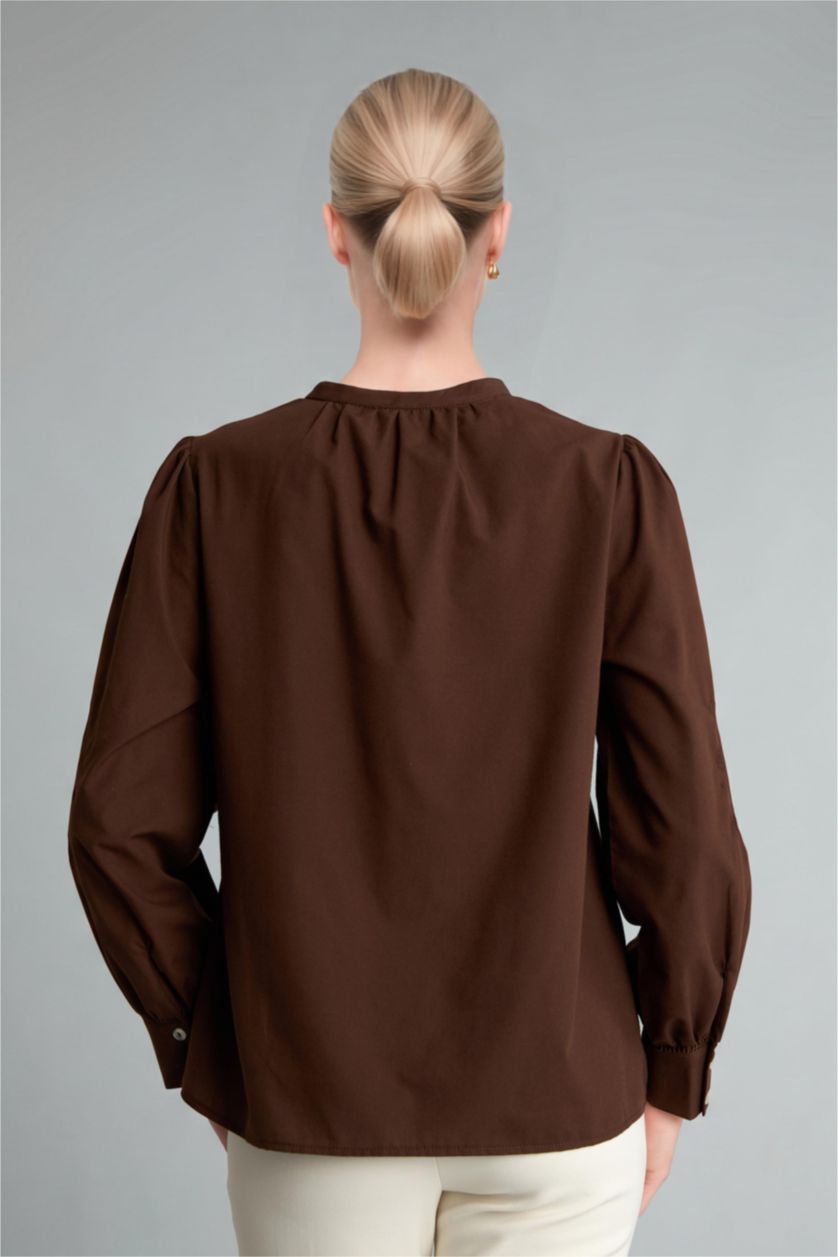 Women Brown Regular Fit Voile Long Sleeve Shirt