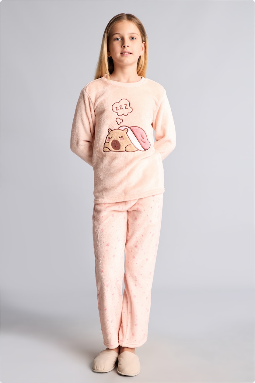 Young Girls - Teen Girls Light Pink 2 piece Regular Fit Knitted Pyjamas