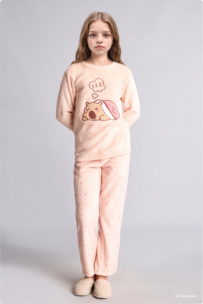 FILLES Rose Clair Ensemble pyjama peluche avec imprimé pour fille
