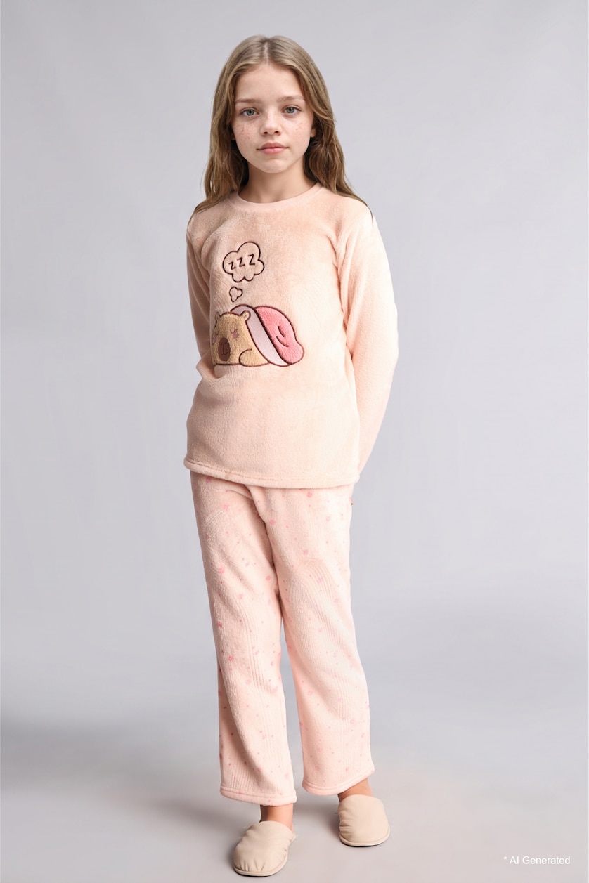 FILLES Rose Clair Ensemble pyjama peluche avec imprimé pour fille