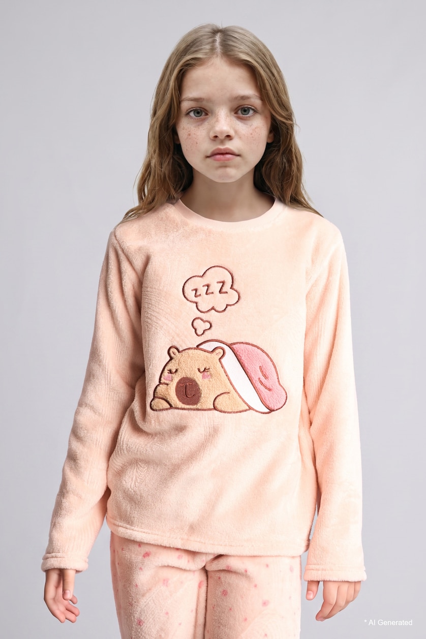 FILLES Rose Clair Ensemble pyjama peluche avec imprimé pour fille