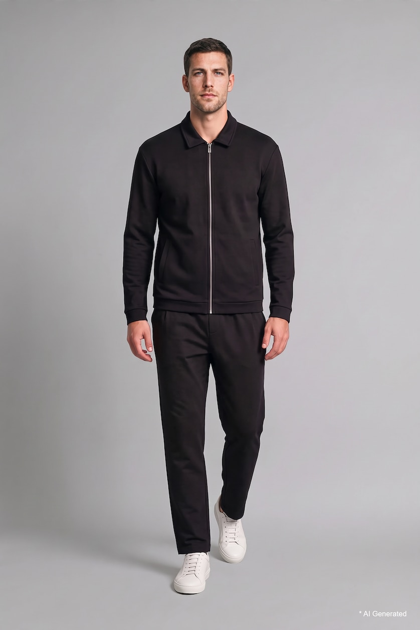 Erkek Siyah Relaxed Fit Düz Paça Eşofman Altı