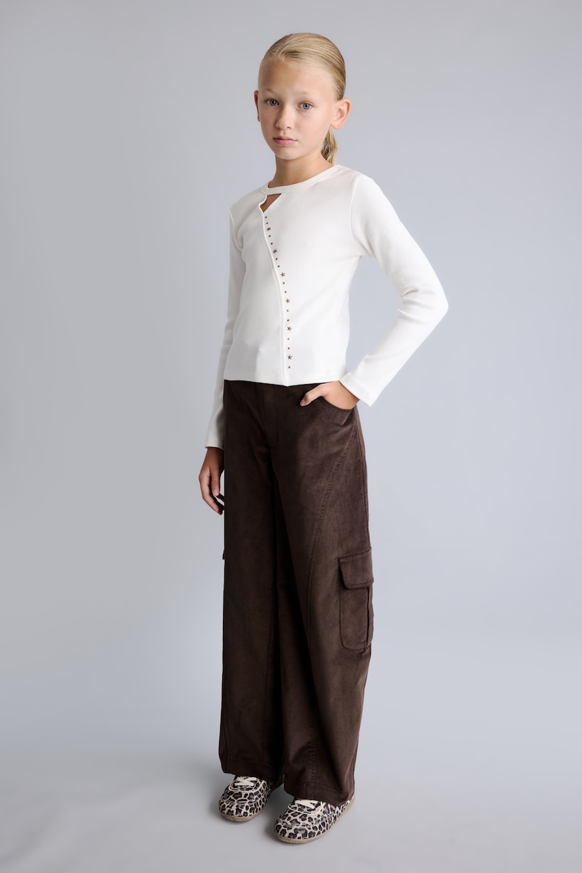Kız Çocuk - Genç Kız Kahve Barrel Fit Kadife Pantolon