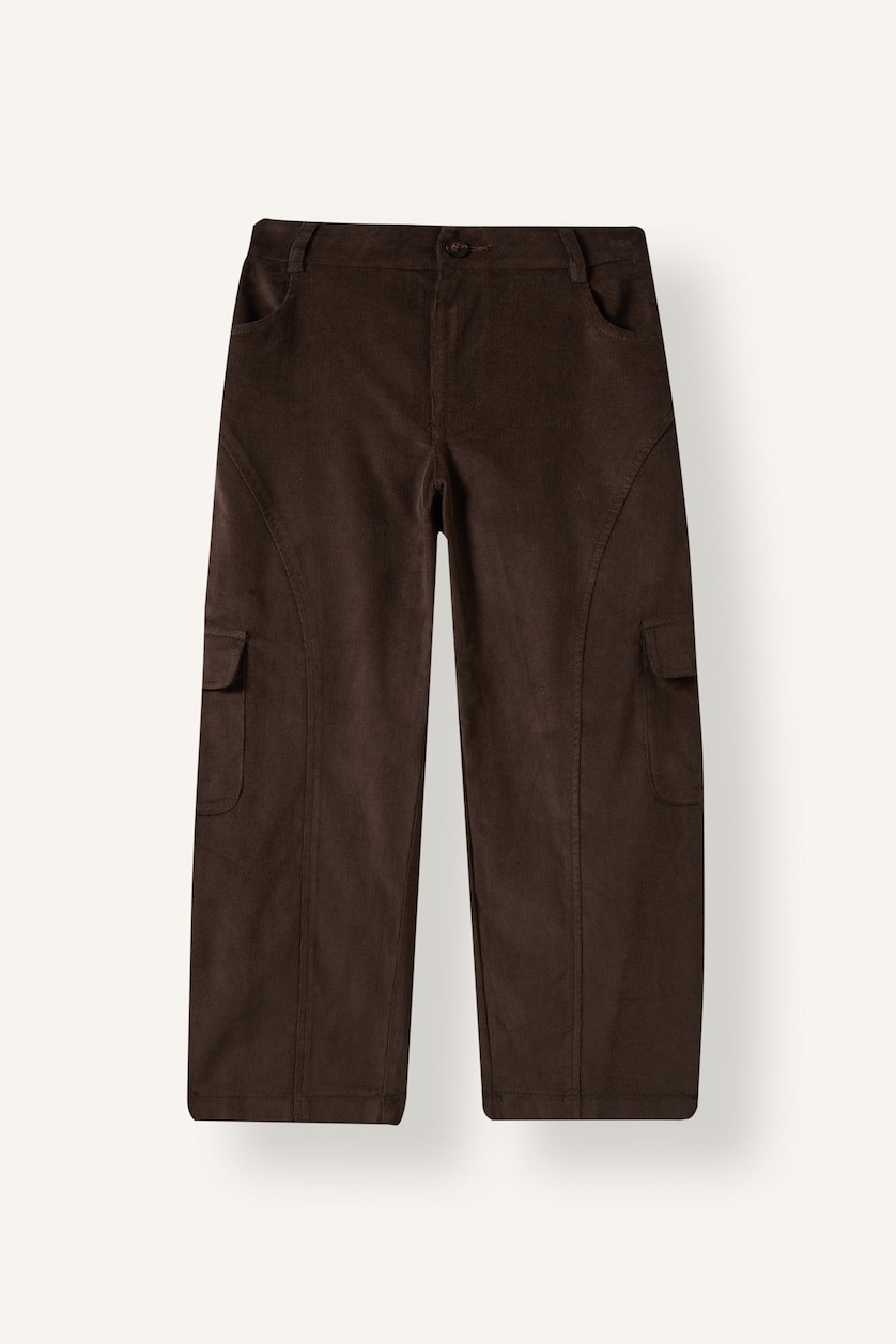 Kız Çocuk - Genç Kız Kahve Barrel Fit Kadife Pantolon