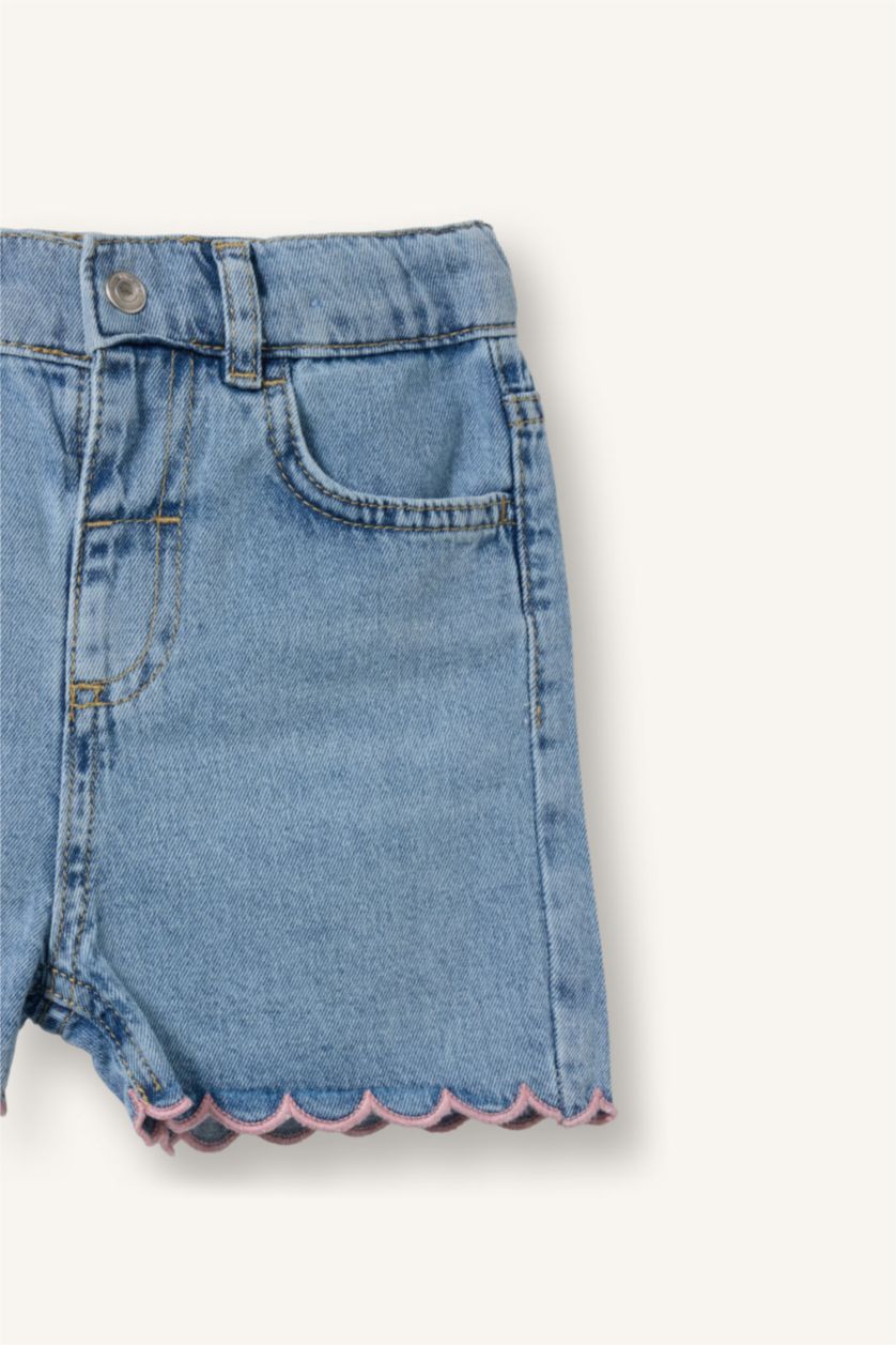 Baby Girls Light Blue Baby Girl Elastic Band Embroidered Shorts
