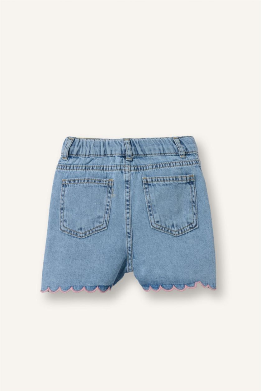 BABY GIRL Light Blue شورت بناتي جينز ازرق بخصر مطاطي