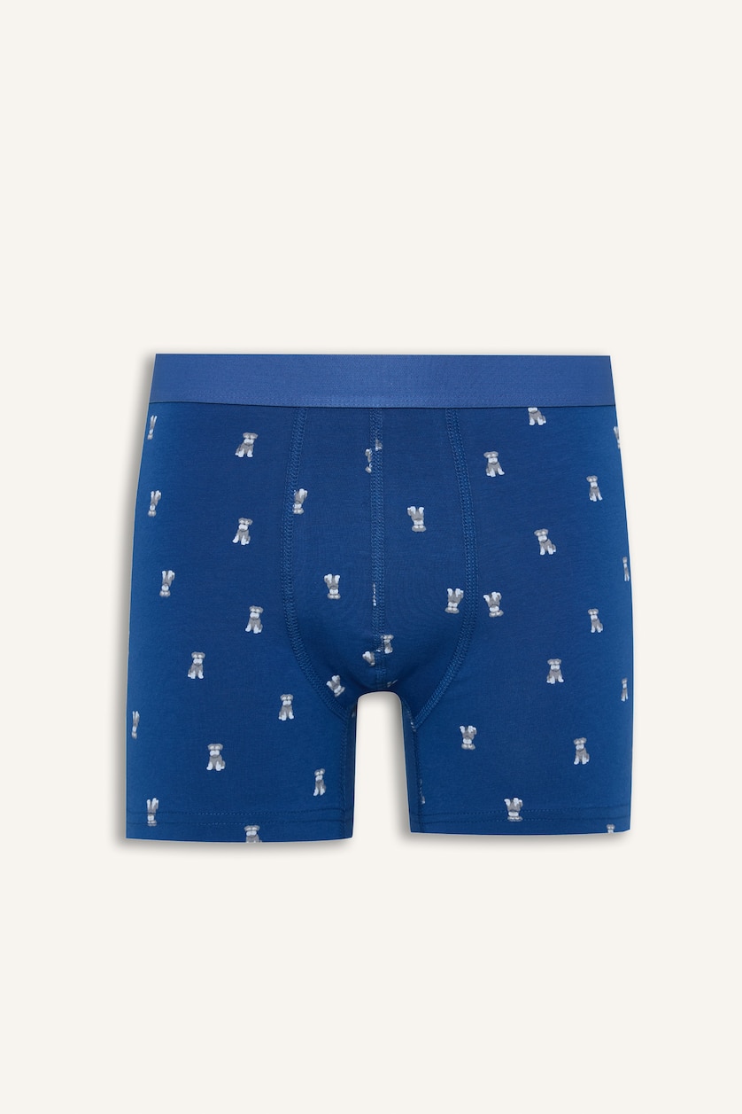 Erkek Lacivert Esnek Belli Desenli 3'lü Boxer