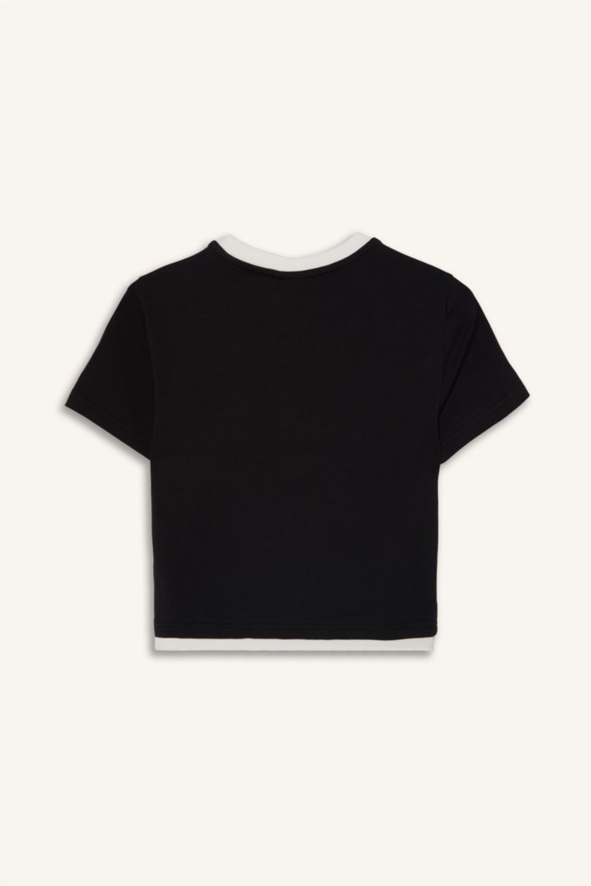 Women Black Slim Fit Short Sleeve T-Shirt