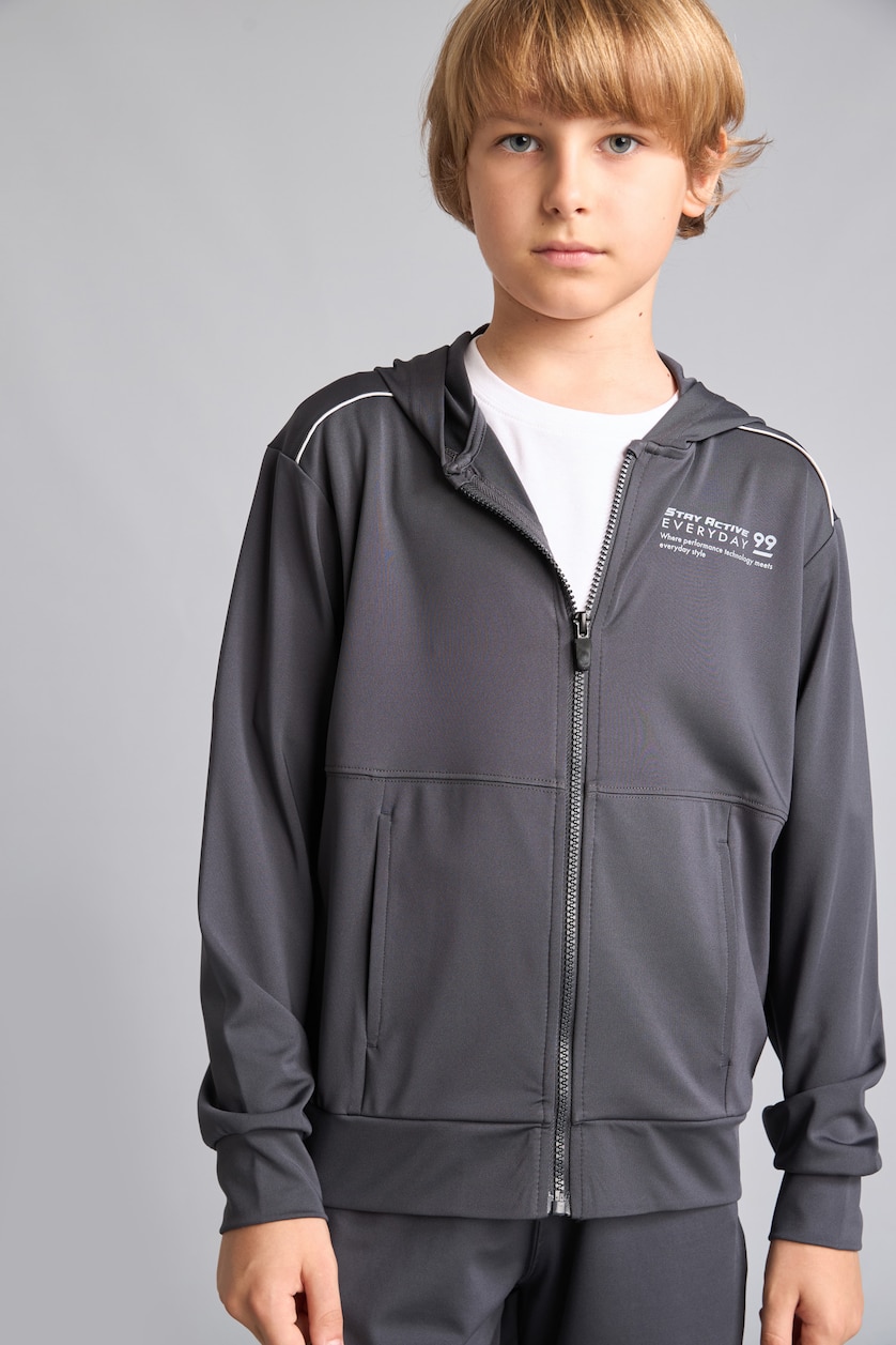 Young Boys - Teen Boys Anthracite Boy Anthracite Scuba Printed Zip-Up Hooded Sweatshirt