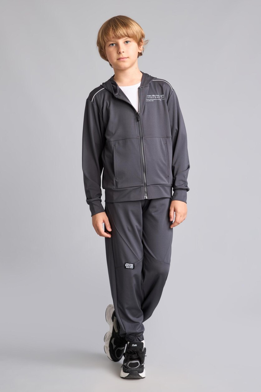 Young Boys - Teen Boys Anthracite Boy Anthracite Scuba Printed Zip-Up Hooded Sweatshirt