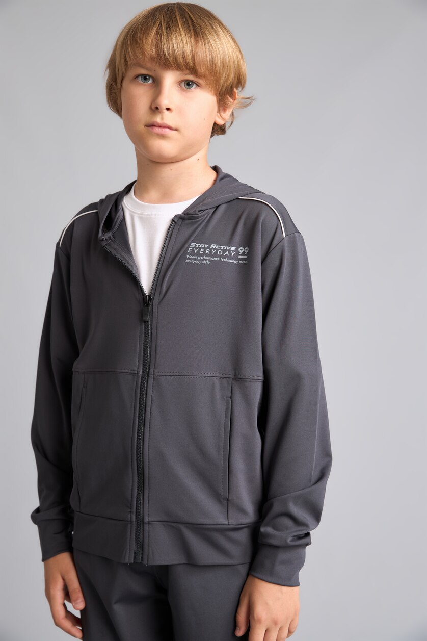 Young Boys - Teen Boys Anthracite Boy Anthracite Scuba Printed Zip-Up Hooded Sweatshirt