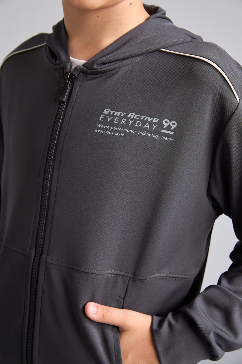 Young Boys - Teen Boys Anthracite Boy Anthracite Scuba Printed Zip-Up Hooded Sweatshirt