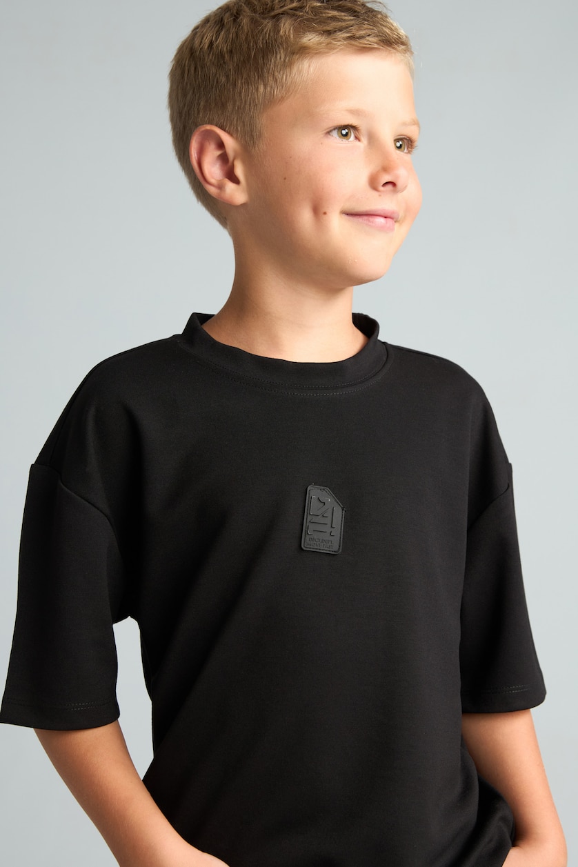 Young Boys - Teen Boys Black Boy Oversized Black Modal Back Print Short Sleeves T-shirt