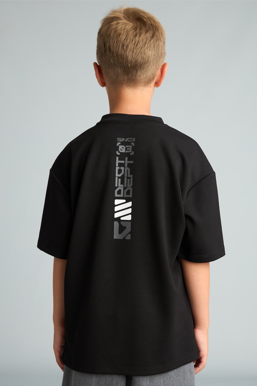 Young Boys - Teen Boys Black Boy Oversized Black Modal Back Print Short Sleeves T-shirt