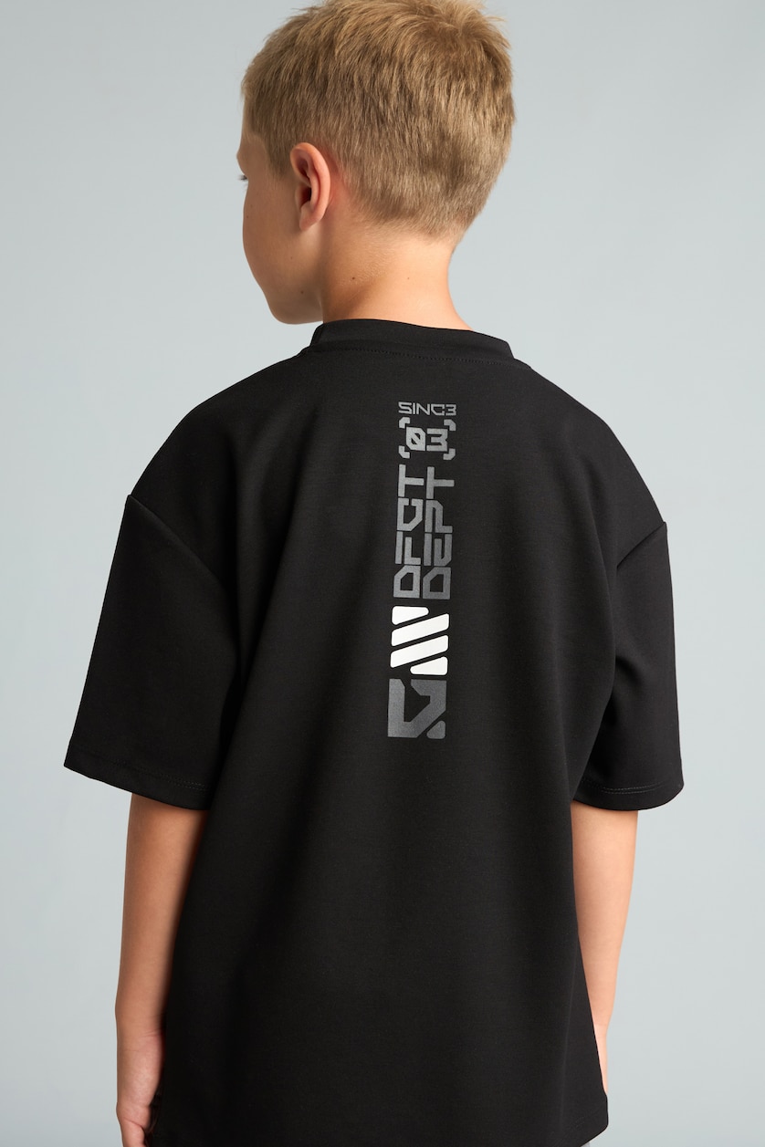 Young Boys - Teen Boys Black Boy Oversized Black Modal Back Print Short Sleeves T-shirt