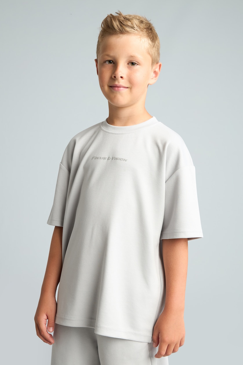 Young Boys - Teen Boys Light Grey Boy Oversize Fit Light Grey Printed Modal Short Sleeve T-Shirt