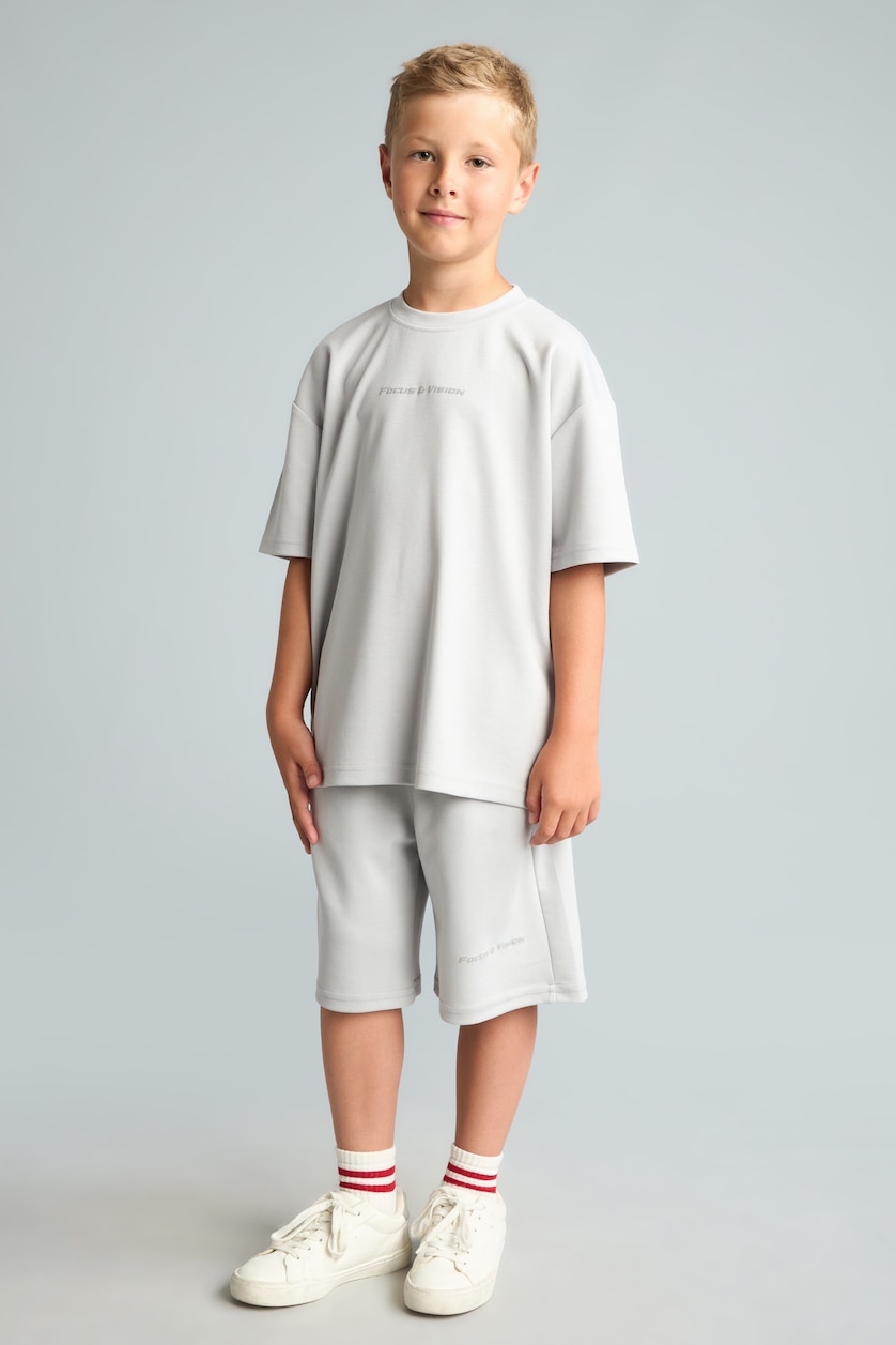 Young Boys - Teen Boys Light Grey Boy Oversize Fit Light Grey Printed Modal Short Sleeve T-Shirt