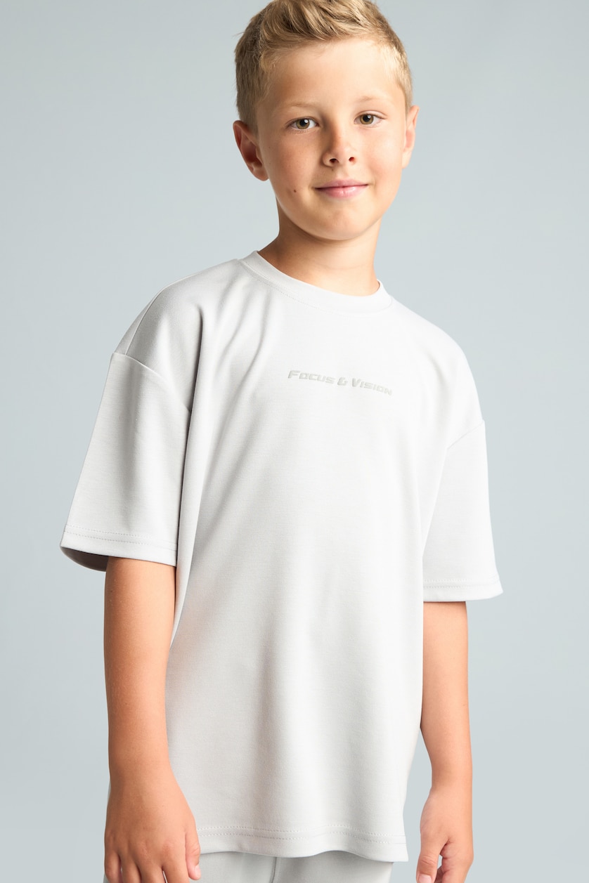 Young Boys - Teen Boys Light Grey Boy Oversize Fit Light Grey Printed Modal Short Sleeve T-Shirt