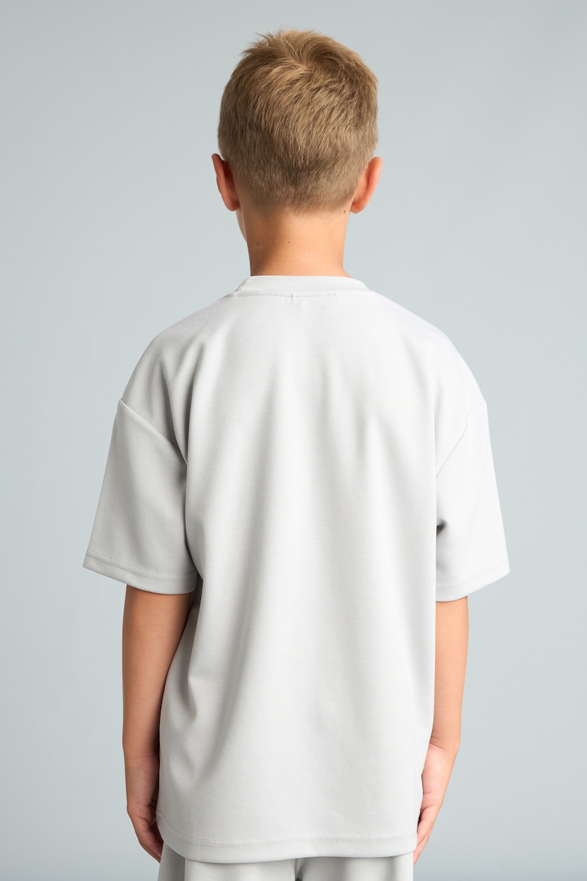 Young Boys - Teen Boys Light Grey Boy Oversize Fit Light Grey Printed Modal Short Sleeve T-Shirt