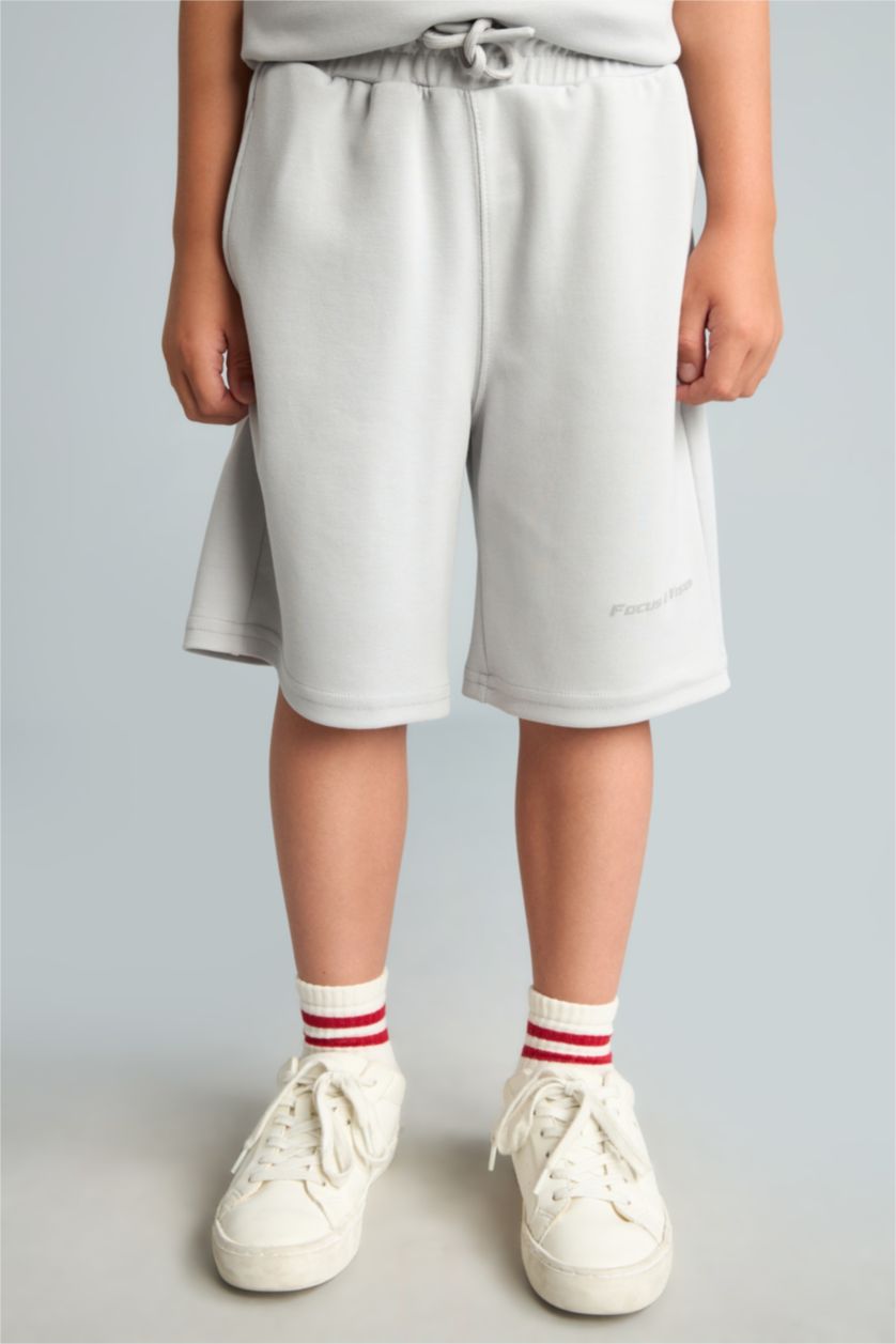 Erkek Çocuk - Genç Erkek Açık Gri Oversize Dalgıç Kumaş Şort Erkek Çocuk