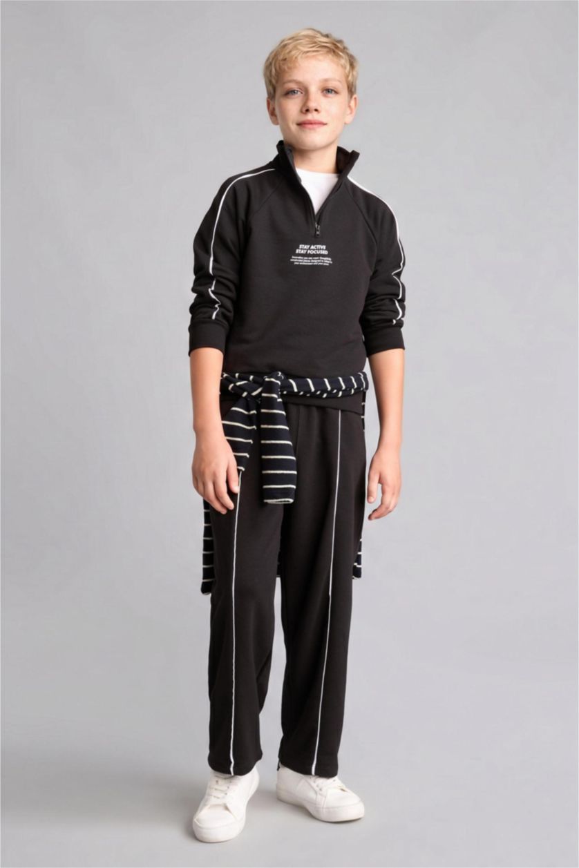 Erkek Çocuk - Genç Erkek Siyah Oversize Baskılı Sweatshirt Erkek Çocuk