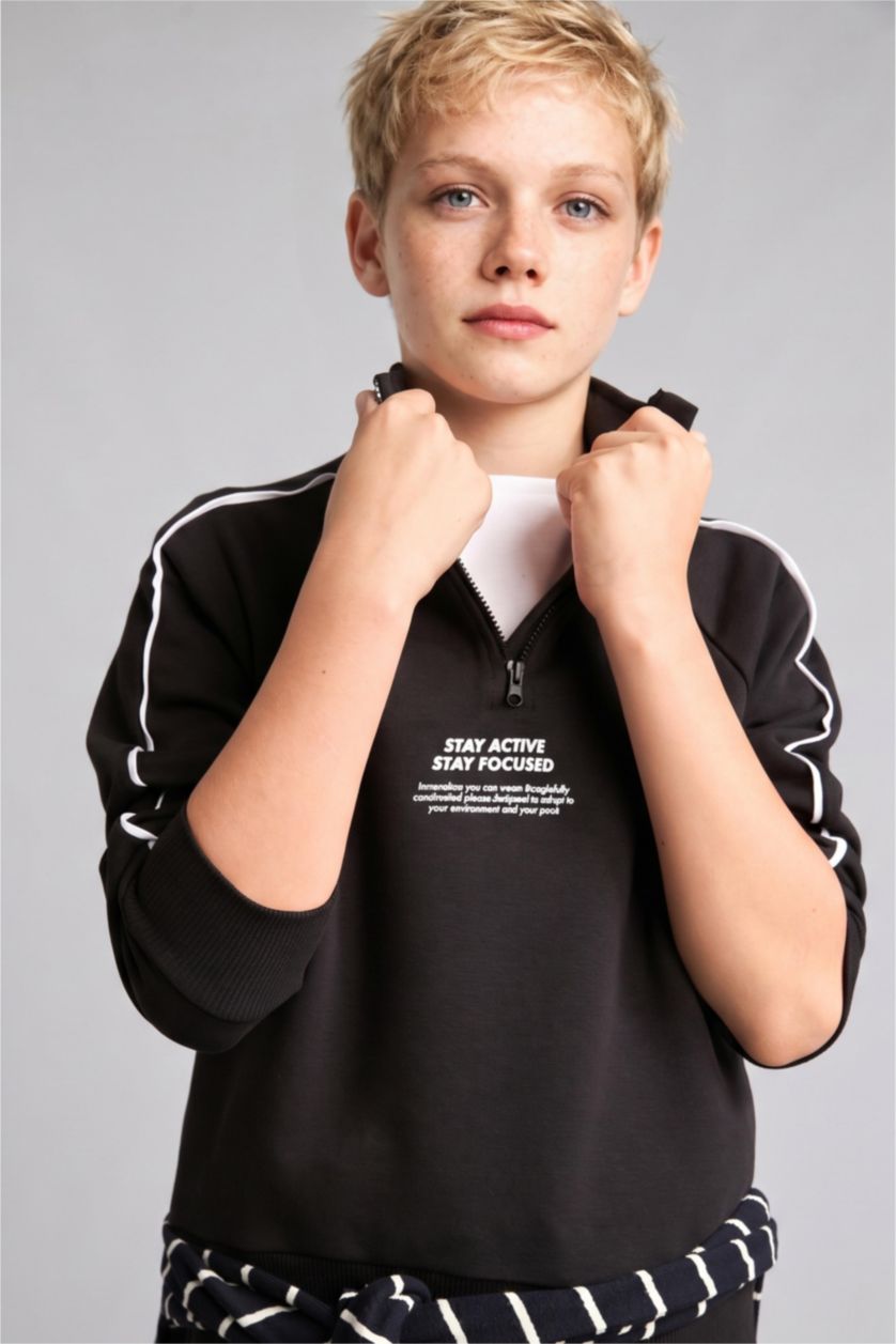 Erkek Çocuk - Genç Erkek Siyah Oversize Baskılı Sweatshirt Erkek Çocuk