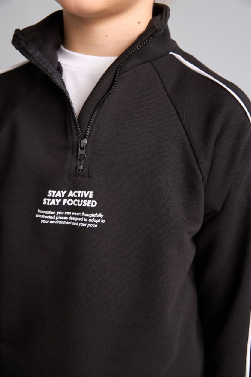 Erkek Çocuk - Genç Erkek Siyah Oversize Baskılı Sweatshirt Erkek Çocuk