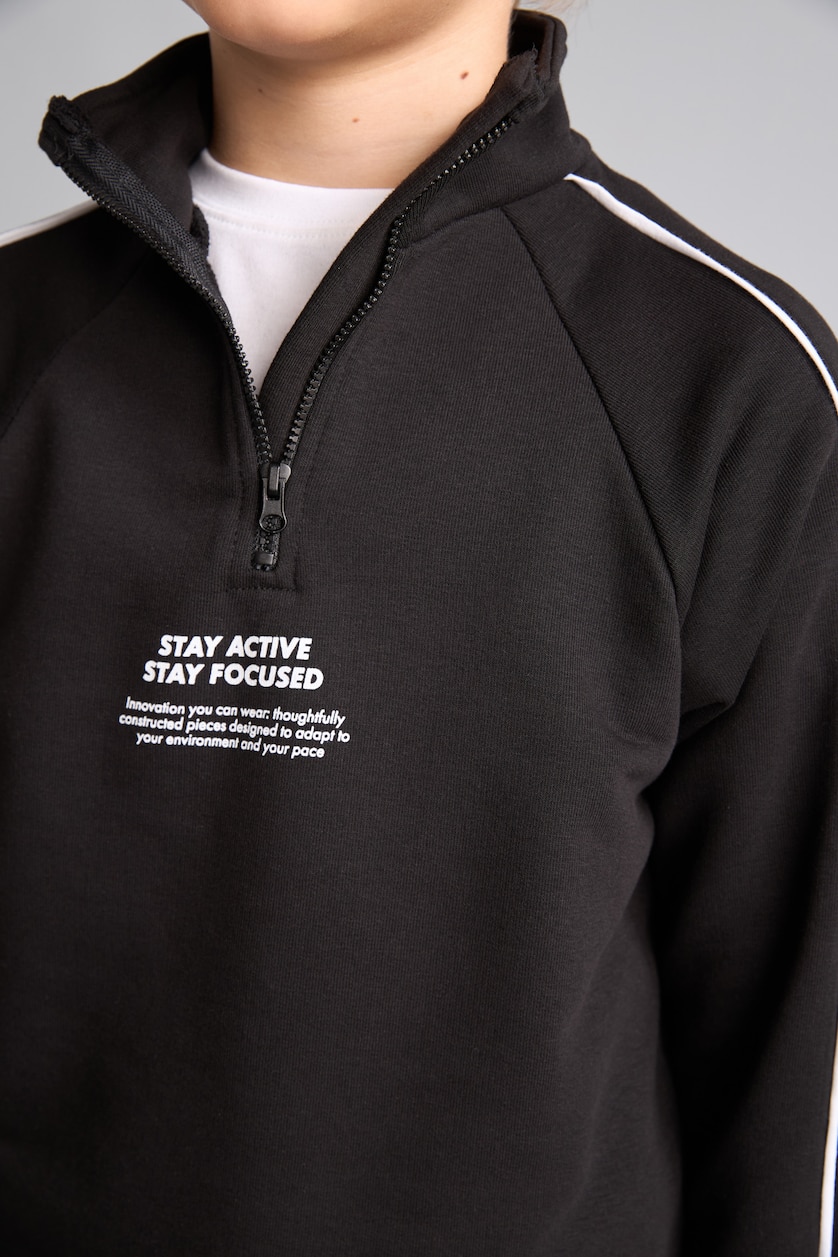 Erkek Çocuk - Genç Erkek Siyah Oversize Pamuklu Baskılı Sweatshirt Erkek Çocuk