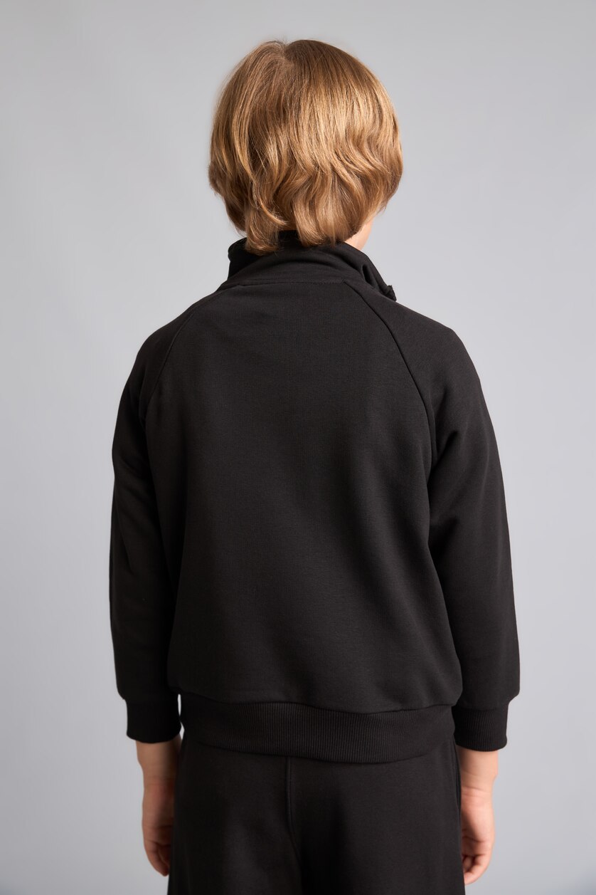 Erkek Çocuk - Genç Erkek Siyah Oversize Pamuklu Baskılı Sweatshirt Erkek Çocuk