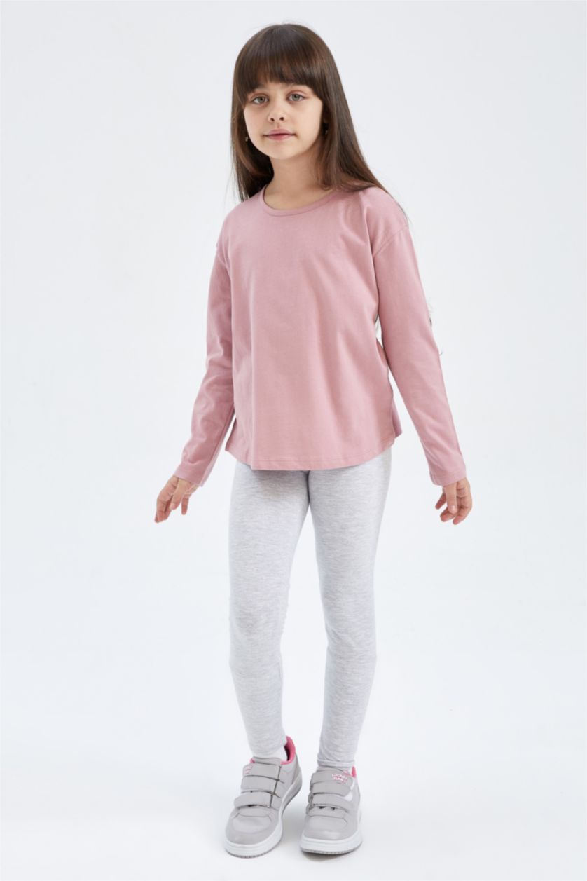 Kız Çocuk - Genç Kız Gri Melanj Kız Çocuk Slim Fit Basic Bilek Boy Tayt