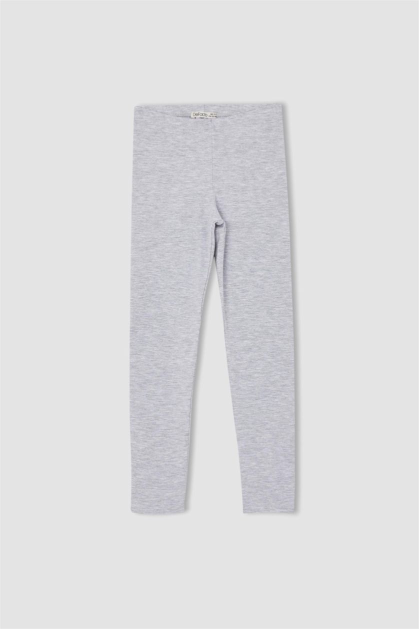 Kız Çocuk - Genç Kız Gri Melanj Kız Çocuk Slim Fit Basic Bilek Boy Tayt