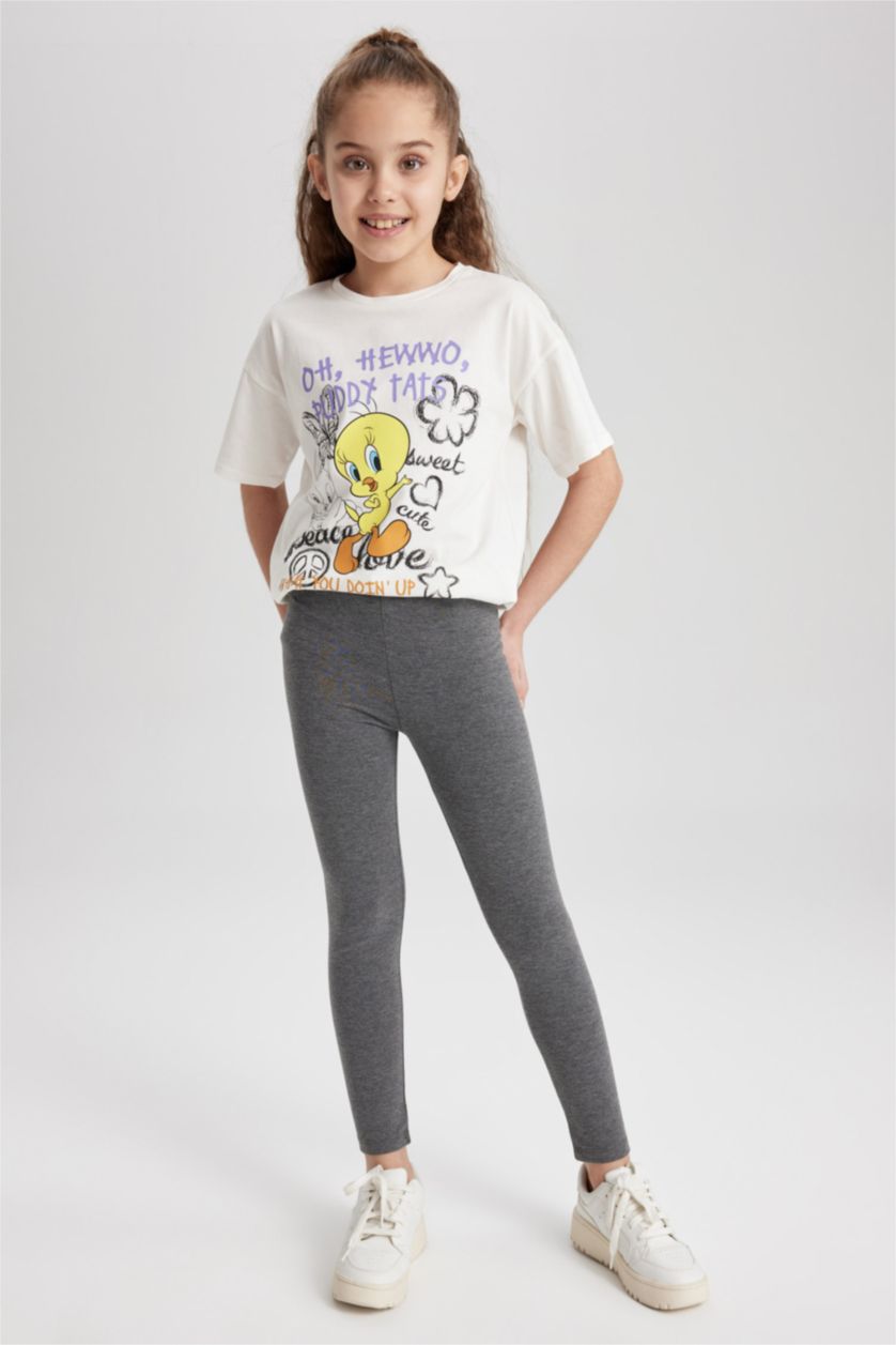 Girls & Teens Anthracite Melange Girls Long Length Leggings