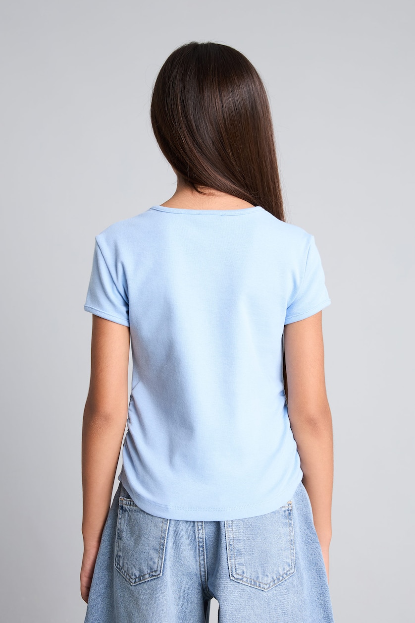 Young Girls - Teen Girls Light Blue Girl Ribbed Short Sleeve T-Shirt