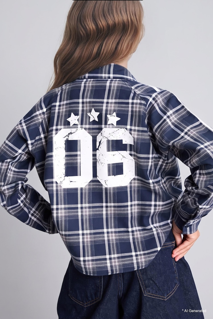 GIRLS & TEENS NAVY Girl Regular Fit 100% Cotton Checkered Flannel Back Printed Shirt