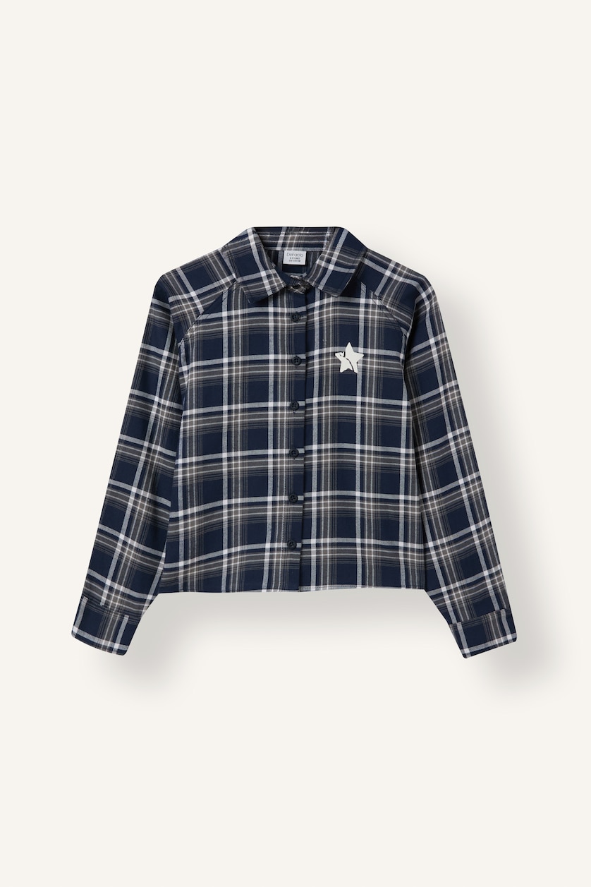 GIRLS & TEENS NAVY Girl Regular Fit 100% Cotton Checkered Flannel Back Printed Shirt