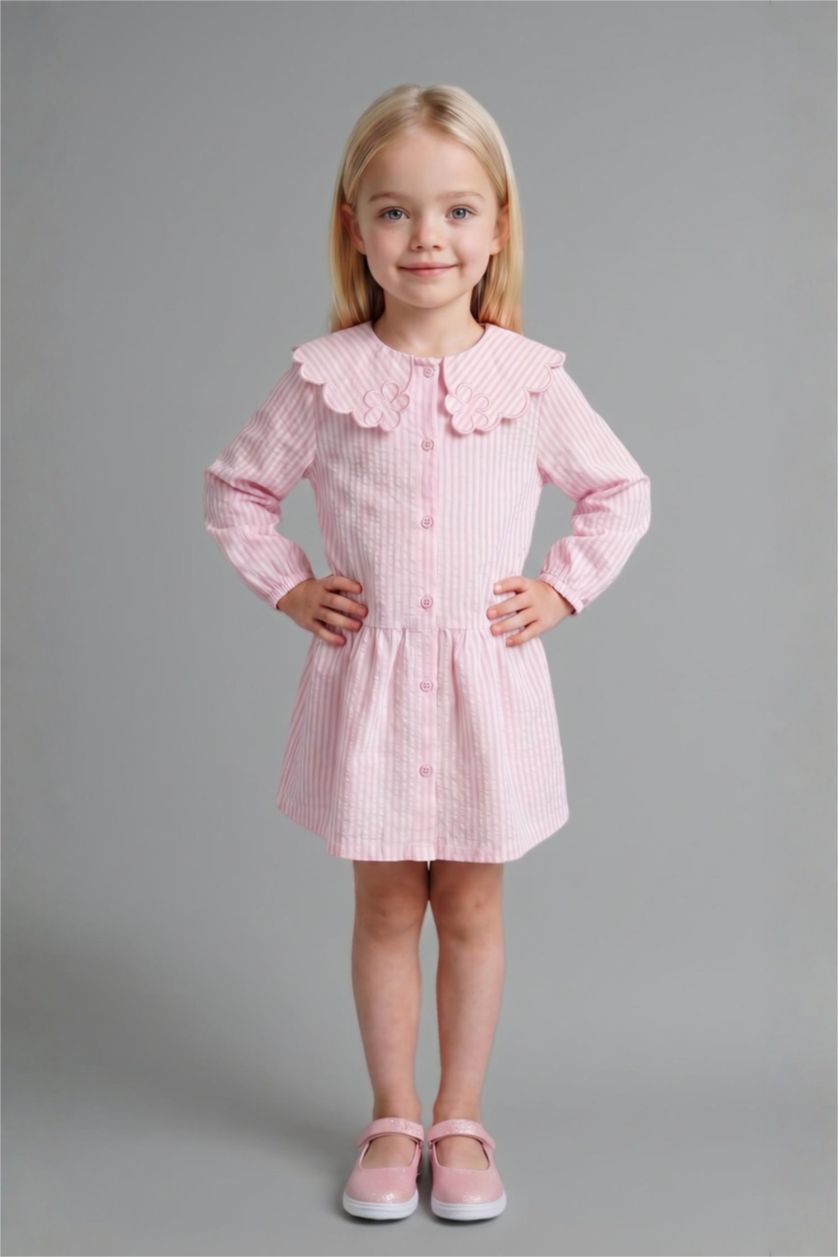 BABY GIRL Pink فستان بناتي مخطط منسوج كم طويل