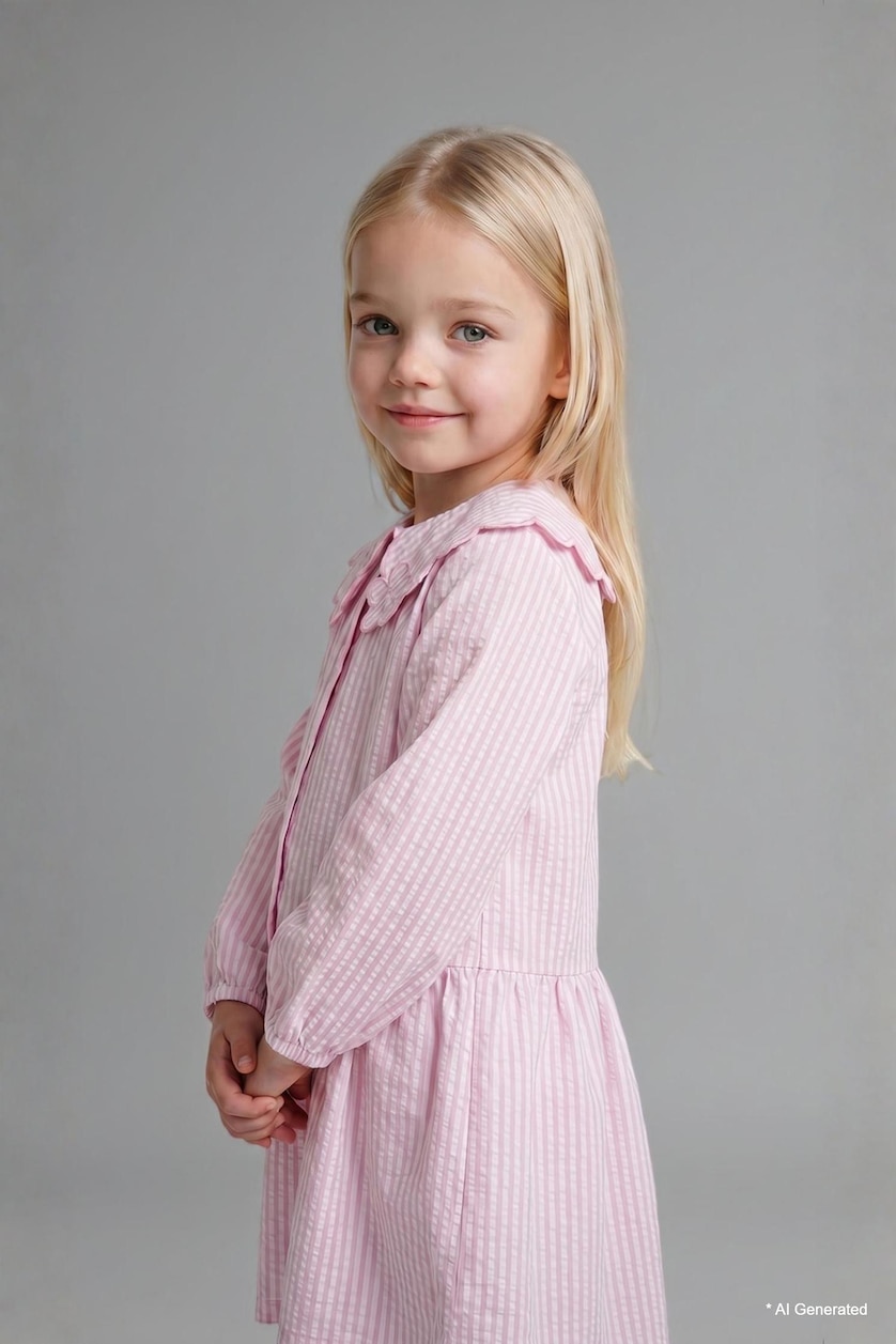 BABY GIRL Pink Baby Girl Textured Striped Long Sleeve Woven Dress