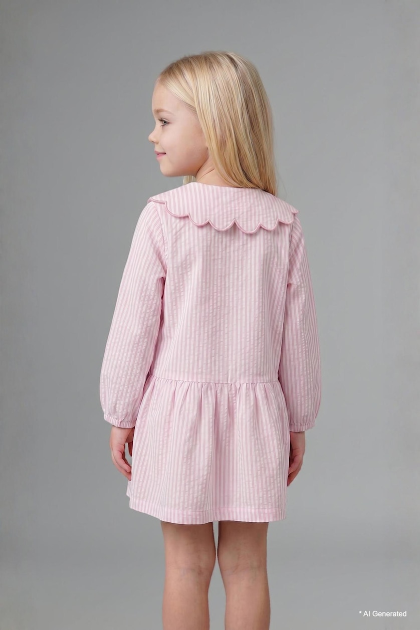 BABY GIRL Pink Baby Girl Textured Striped Long Sleeve Woven Dress