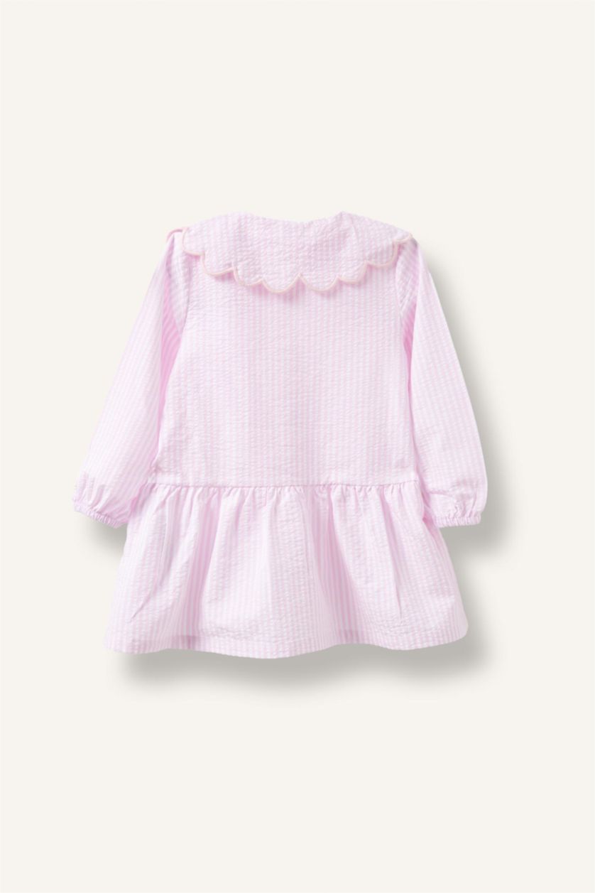 BABY GIRL Pink فستان بناتي مخطط منسوج كم طويل