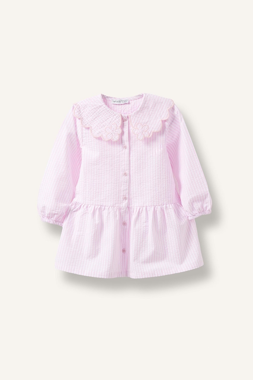 BABY GIRL Pink Baby Girl Textured Striped Long Sleeve Woven Dress