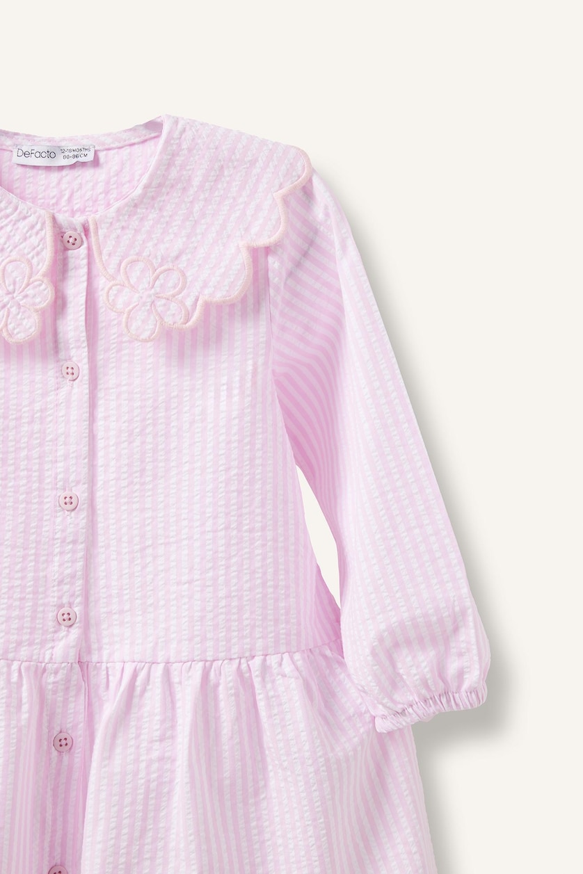 BABY GIRL Pink Baby Girl Textured Striped Long Sleeve Woven Dress