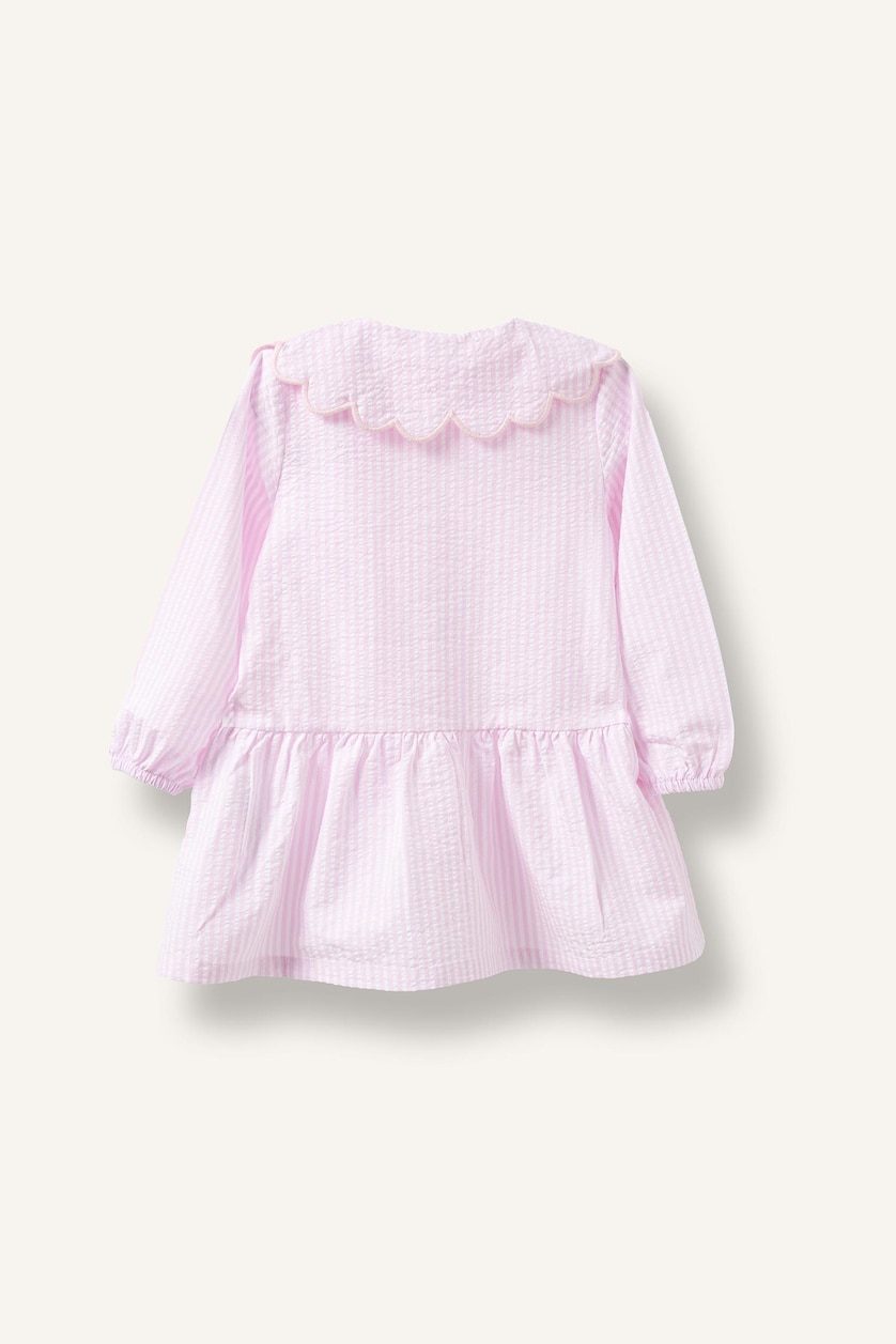 BABY GIRL Pink Baby Girl Textured Striped Long Sleeve Woven Dress