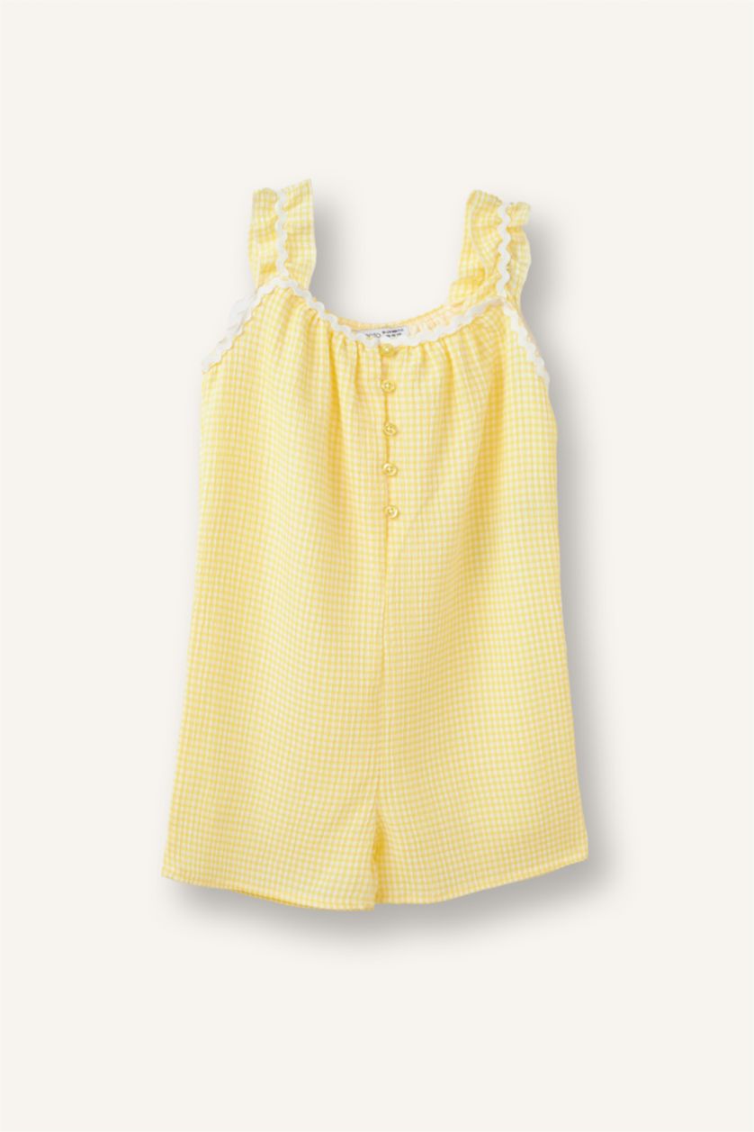 Baby Girls Light Yellow Poplin Gingham Jumpsuit