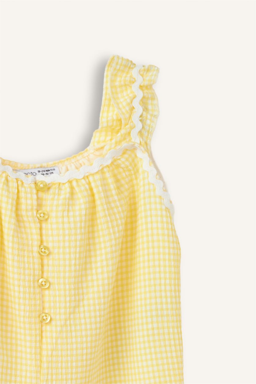 Baby Girls Light Yellow Poplin Gingham Jumpsuit