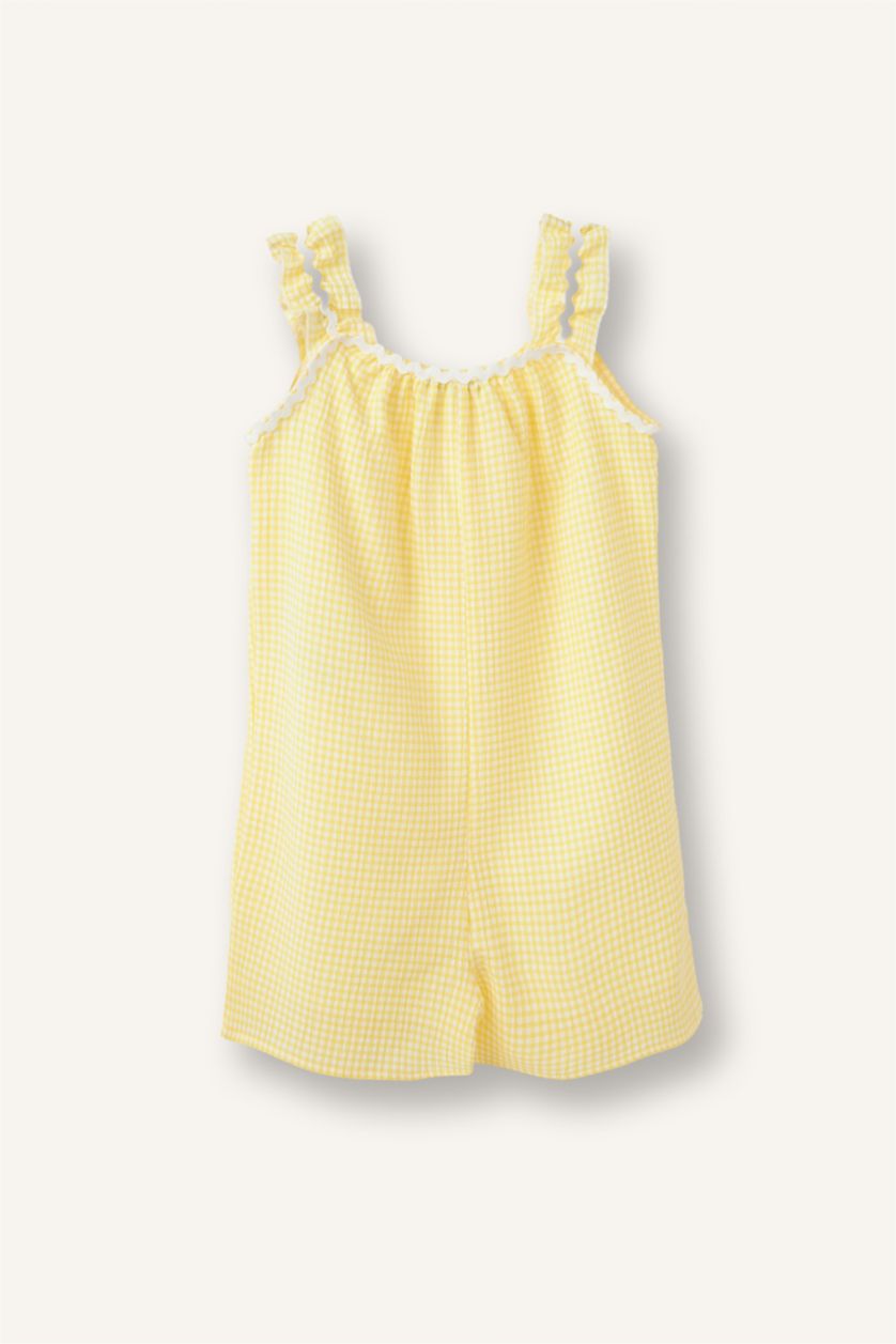 Baby Girls Light Yellow Poplin Gingham Jumpsuit