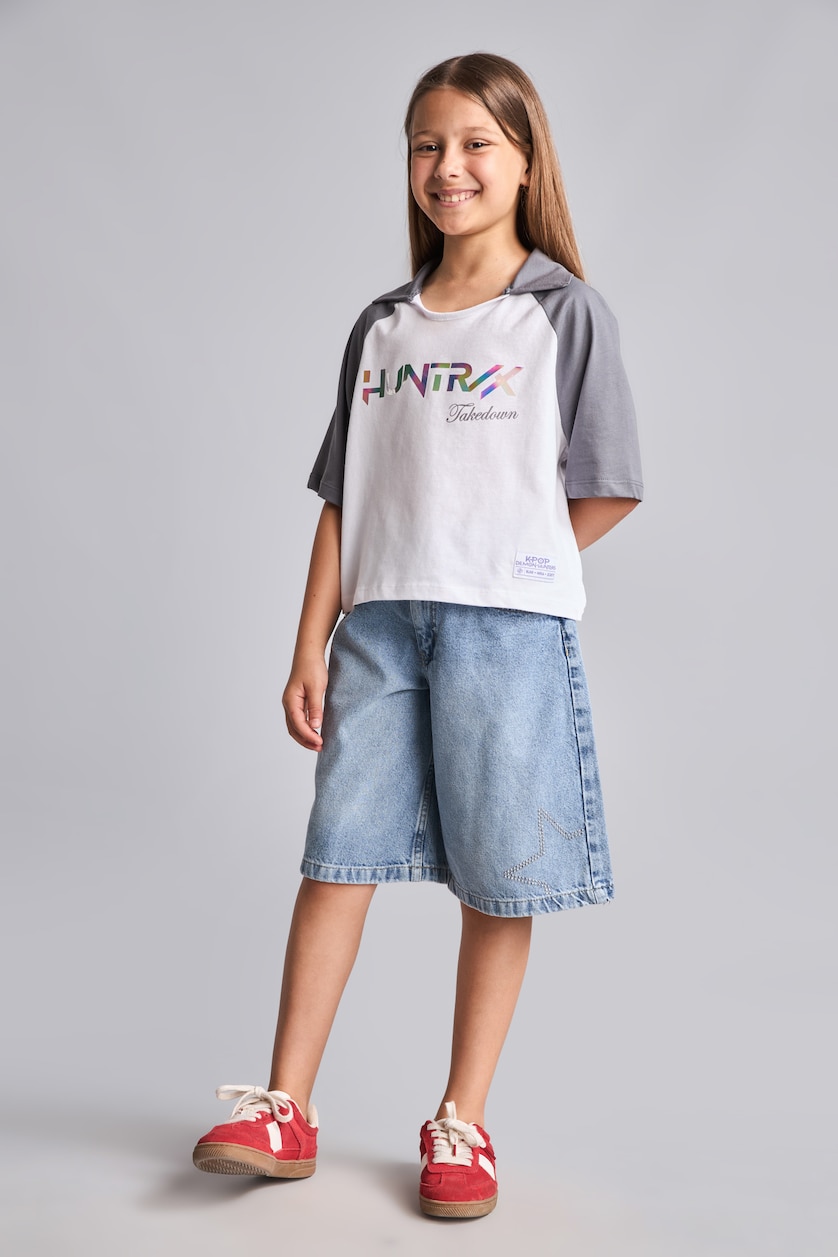 Young Girls - Teen Girls Violet Beyaz Girl Purple 100% Cotton White Short Sleeved K-pop Polo T-Shirt