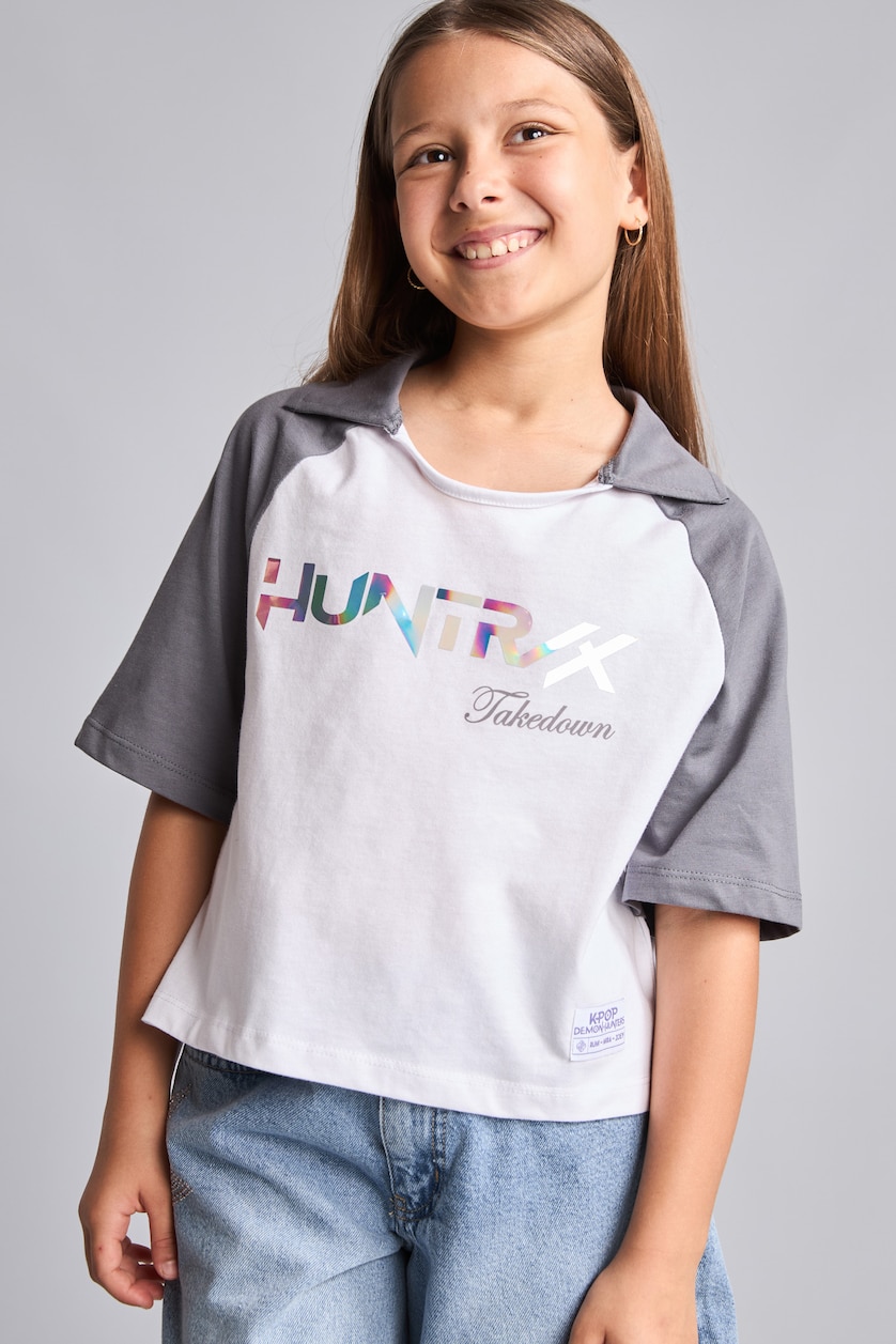 Young Girls - Teen Girls Violet Beyaz Girl Purple 100% Cotton White Short Sleeved K-pop Polo T-Shirt