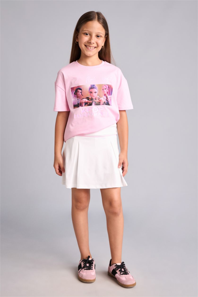Kız Çocuk - Genç Kız Açık Pembe Kpop - Demon Hunters Lisanslı Oversize Kısa Kollu Tişört Kız Çocuk