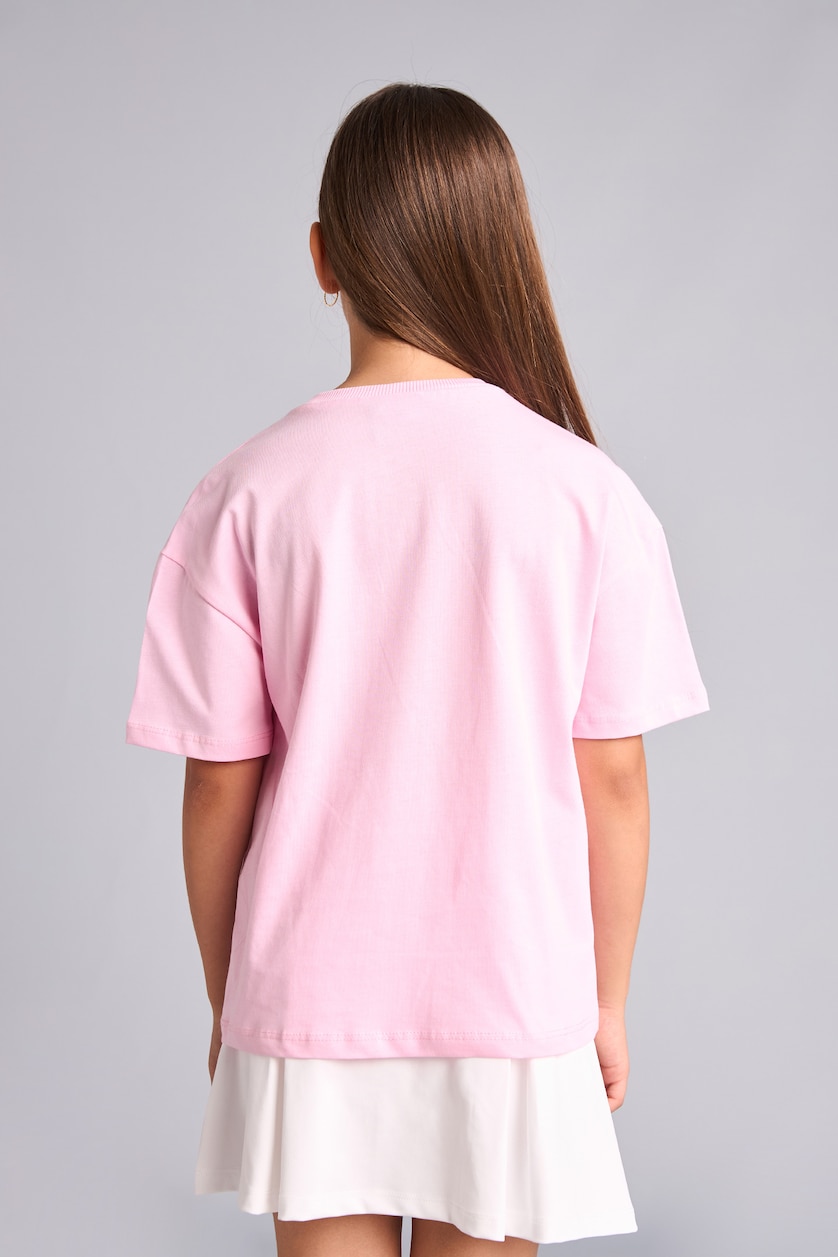 Young Girls - Teen Girls Light Pink Girl Oversize Fit Pink 100% Cotton Short Sleeve T-Shirt